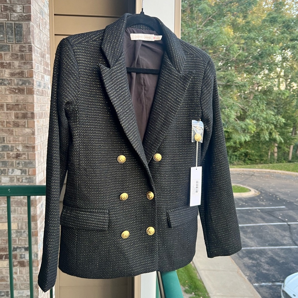 🆕 Bishop + Young Cavalli Black Blazer Jacket Gold Button Classic Career Size S - Picture 5 of 17
